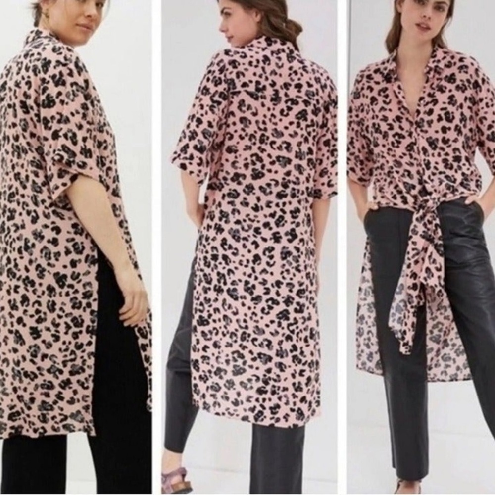NWOT Maeve by Anthropologie Pink Leopard Tunic Short Sleeve Blouse - Size Small